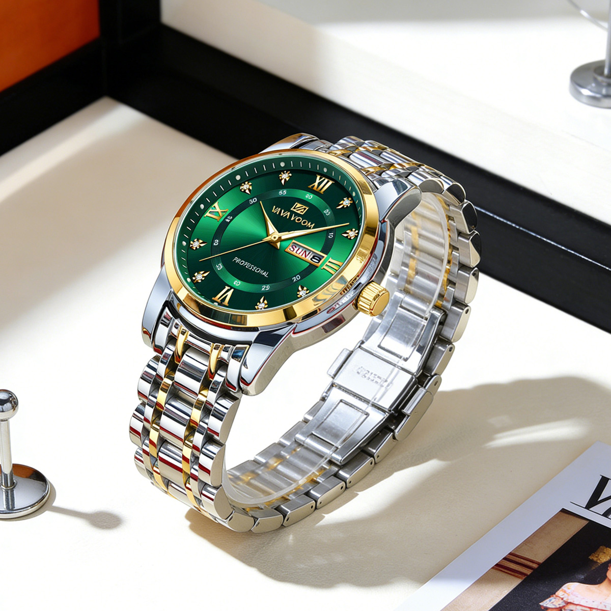 Luxury Watch Green Dial - Роскошные золотые часы с кристаллами, из