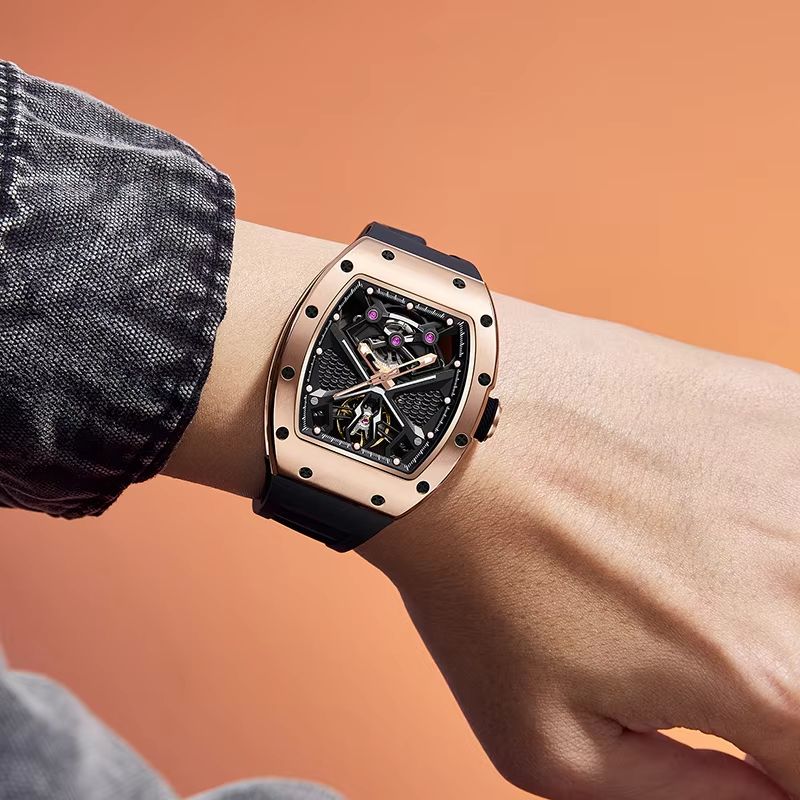 Luxury Watch Makes - Механические часы-скелетоны Tonneau класса люкс, водонепроницаемые