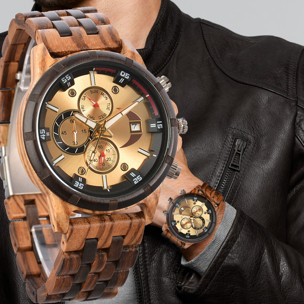 Luxury Watch Maker - Мужские часы с деревянным ремешком, кварцевые