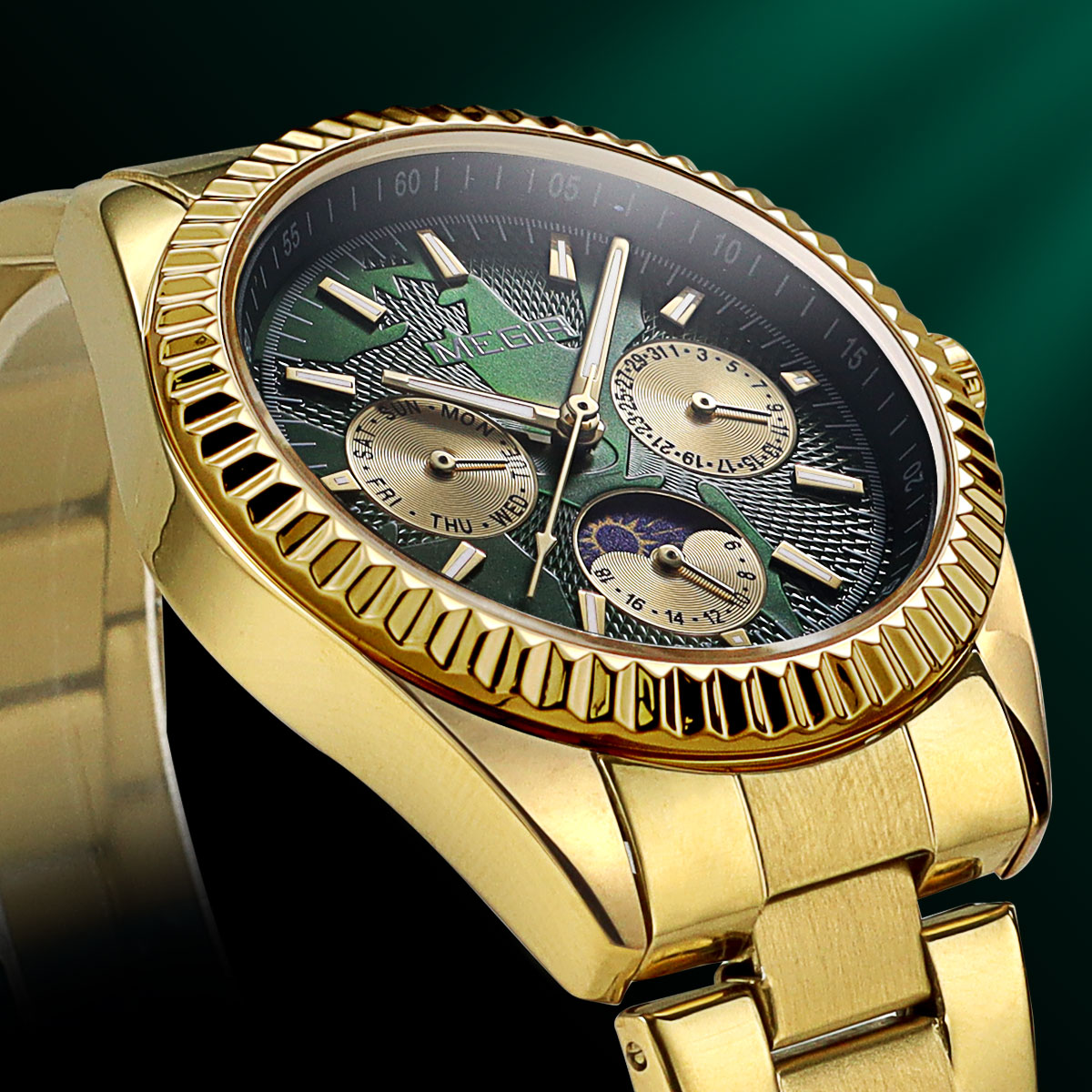 MEGIR Мужские кварцевые часы с – обзор и цена Luxury Watch Green Dial