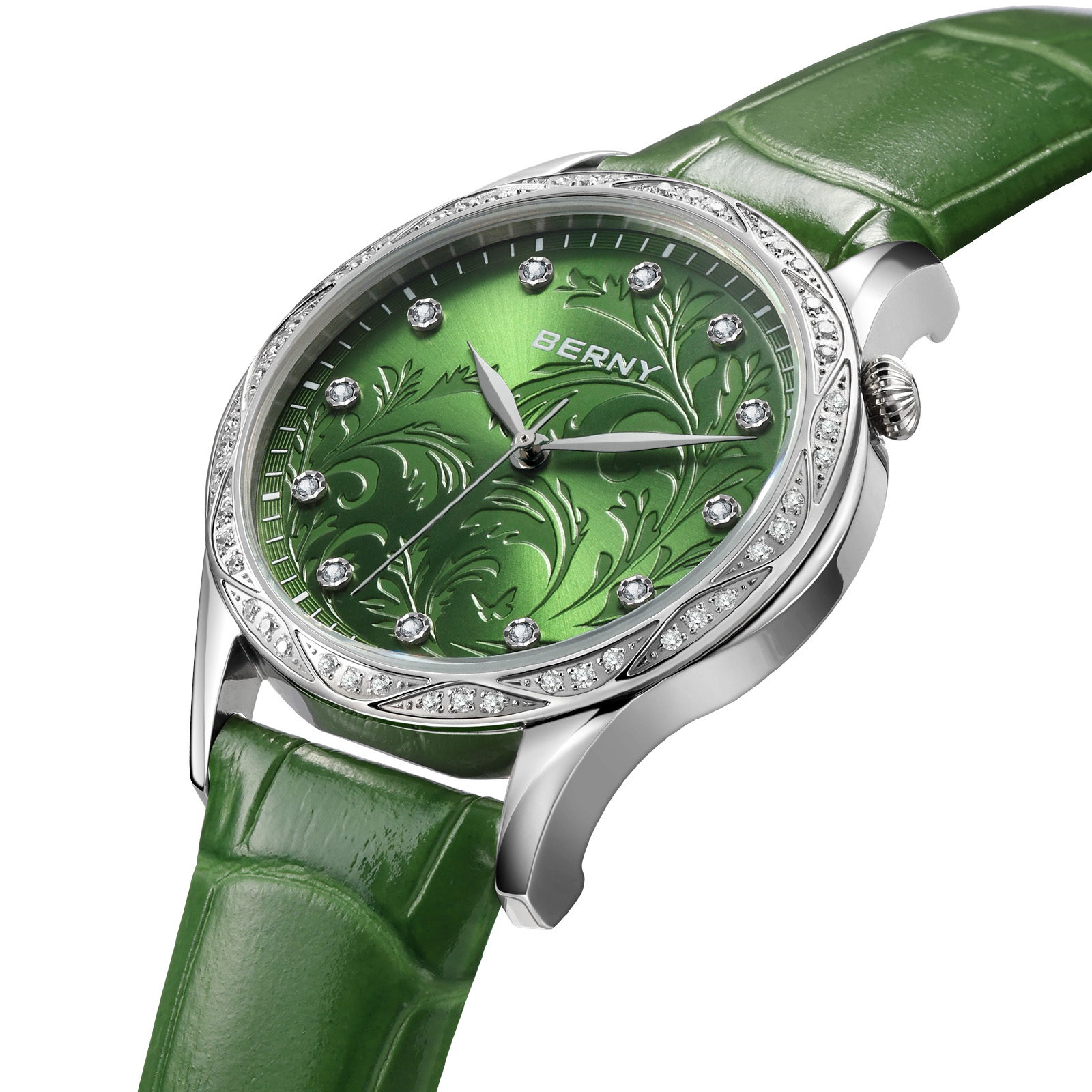 Женские кварцевые часы BERNY с – обзор и цена Luxury Watch Green Dial